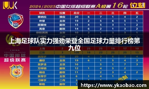 上海足球队实力强劲荣登全国足球力量排行榜第九位